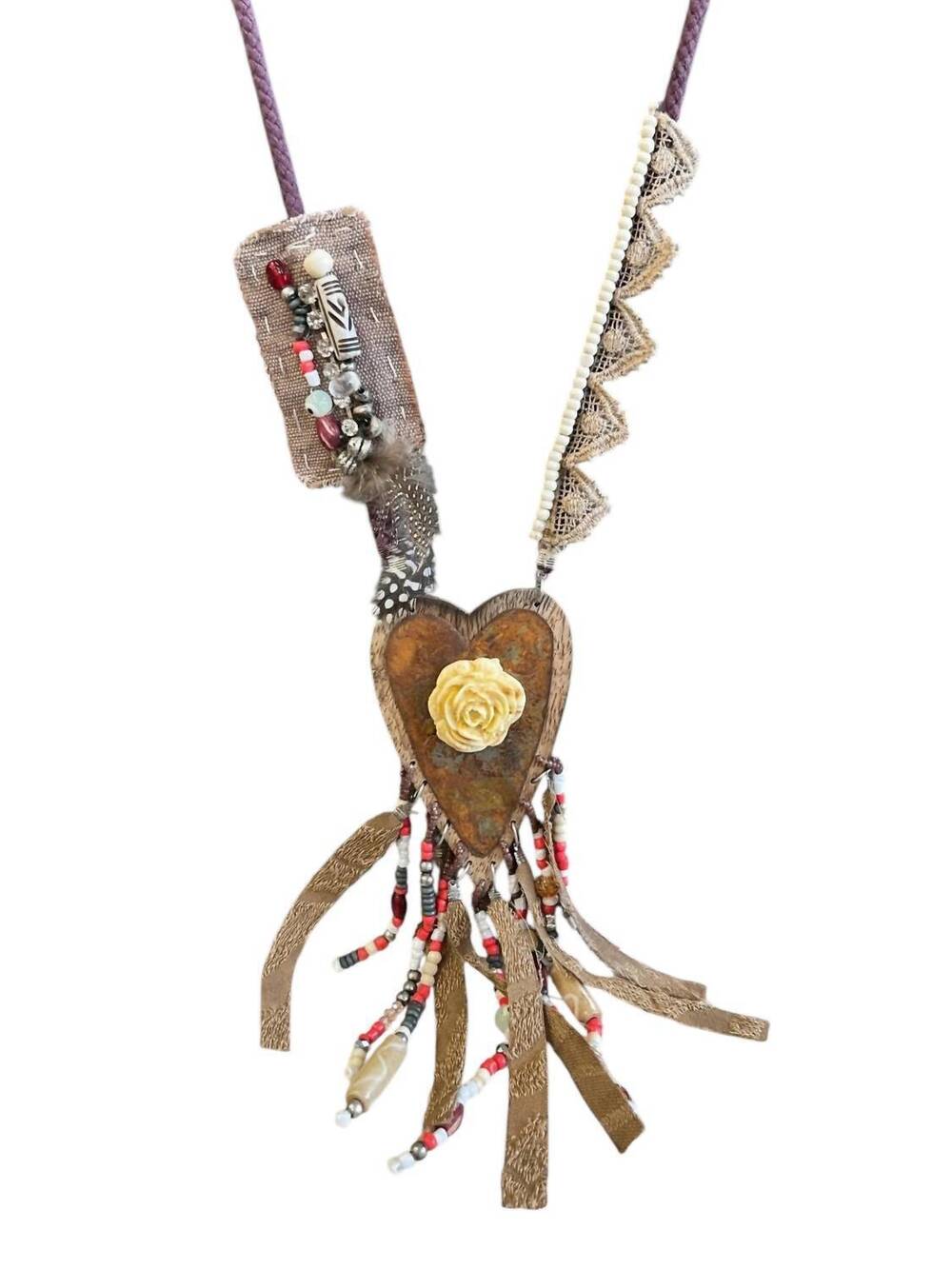 NEW A RARE BIRD women's prairie heart necklace in brown